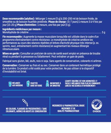 LEANFIT SPORT CREATINE MONOHYDRATE Powder Unflavoured - Creatine Supplement for Increased Muscle Mass Enhanced Energy & Improved Performance - Informed Choice Certified Micronized & Pharmaceutical Grade Creatine Gluten-Free Vegan - 5g Creatine Per Serving - Buy Online on SooperMarket.com