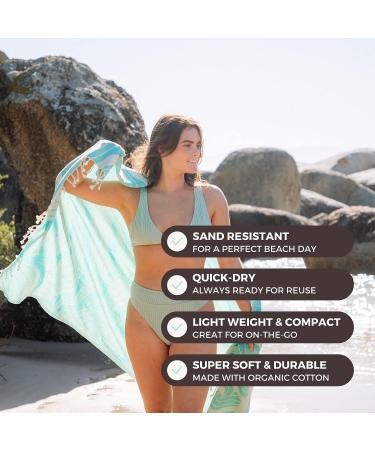 FESHKA Sand Free Turkish Beach Towel 37x67 - Quick Dry, Oversized, Lightweight - 100% Organic Turkish Cotton - Summer Waves (Turquoise) - Ideal for Travel - Buy Online on SooperMarket.com