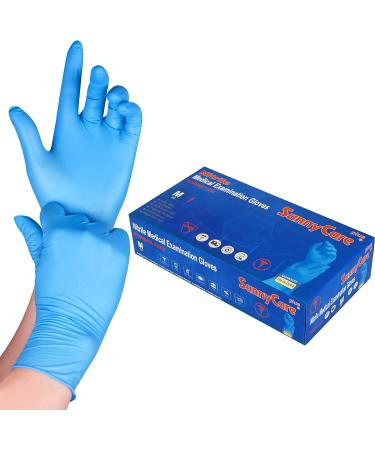 SunnyCare 8202 Blue Nitrile Medical Exam Gloves - Powder Free - 100/box - Medium Size - Buy Online on SooperMarket.com