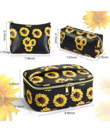 MAGEFY 3 Piece Sunflower Cosmetic Bag Set | Stylish Travel Makeup Pouch | International Shipping Available - Buy Online on SooperMarket.com