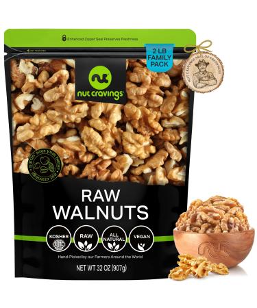 Raw Walnuts Halves & Pieces, Unsalted, Shelled, Superior to Organic (32oz - 2 LB) Bulk Nuts Packed Fresh in Resealable Bag - Healthy Protein Food Snack, All Natural, Keto Friendly, Vegan, Kosher Walnuts Raw 2 Pound (Pack of 1)