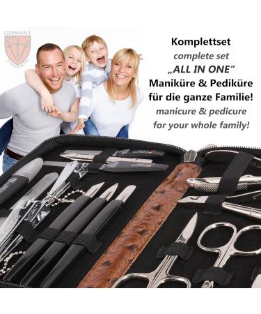 Three Swords 16 pcs Manicure Pedicure Set 'Cinisello' | Premium Synthetic Leather Nail Case in Cognac | Complete Hand & Foot Care Tools - Buy Online on SooperMarket.com