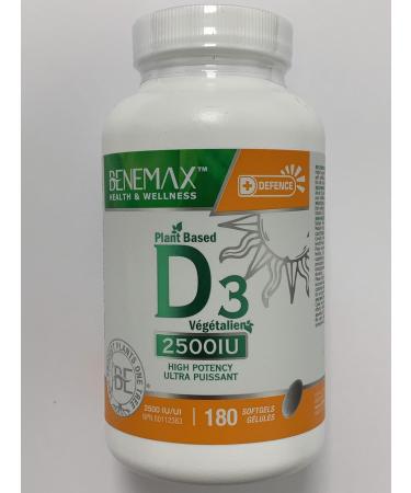 Benemax Vitamin D3 2500 IU For Healthy Bones Teeth and Helps Prevent Vitamin D Deficiency Plant Based & Vegan 180 Day Supply - Buy Online on SooperMarket.com