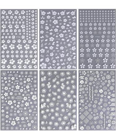 White Flower Nail Decals | Cherry Blossom Leaves Nail Stickers | 3D Self-Adhesive Nail Art Supplies - Buy Online on SooperMarket.com