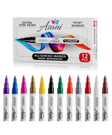 Paint Pens Acrylic Markers Set (12-Color) | For Rock Painting  Glass  Wood  Porcelain  Ceramic  Fabric  Paper  Kindness Rocks  Mugs  Calligraphy  Unique Arts and Crafts Supplies (Extra Fine Point)