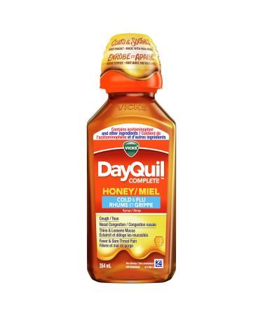 Vicks DayQuil COMPLETE Cold and Flu Medicine Liquid Medicine Honey Flavour Daytime Non-Drowsy relief for Cough Fever Sore Throat Pain Sinus congestion Sinus Pain Chest Congestion 354 ml