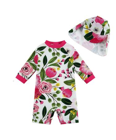 upandfast Baby Girls Swimsuit Baby Swimming Costume UV Baby Girls' Swimwear with Snap Bottom UPF 50+ Sun Protection 3-6 Months Rose Flower