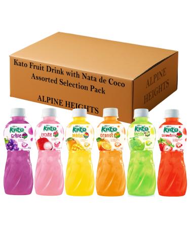 Kato Fruit Drink with Nata de Coco 320ml Assorted Selection Pack | Mixed Flavours | 24 Bottles - by Alpine Heights