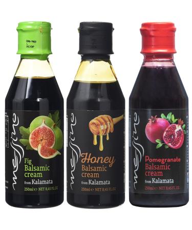Messino Greek Balsamic Creams Gourmet Mix: Fig Balsamic Cream | Honey Balsamic Cream | Pomegranate Balsamic Cream Pack of 3 x 250 ml (Total: 750 ml)