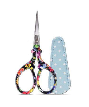 Hisuper Sewing scissors sharp scissors Embroidery Scissors Crafting Threading Scissors with Leather Scissors Cover for Needlework Craft Art Work Manual Sewing Handicraft DIY Tool 3.6 inch Black Flower
