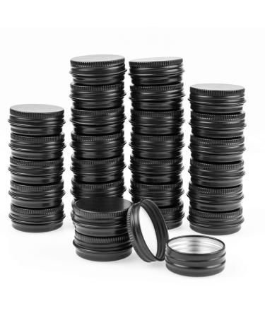 KisSealed 50 Pack Mini Aluminum Round Tin Jar 0.5 oz Refillable Metal Storage Travel Tins 15ML Black Empty Cosmetic Sample Containers Bottle with Screw Lid for Lip Balm Salve Powder Spice & Candies