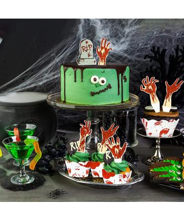72PCS Halloween Cupcake Toppers - Zombie Hand Tombstone & Horror Red Handprint Cupcake Supplies for Halloween Party - Buy Online on SooperMarket.com