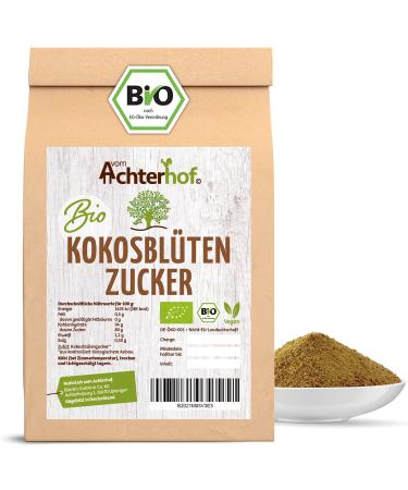 Coconut blossom sugar Bio 500g |Gentle not heated upSugar from extensive manual work |from Indonesia |Flavor -intensive alternative to sophisticated household sugar |from the Achterhof 500 g (1 Pack)
