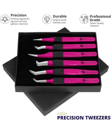 Silakor Eyelash Extension Tweezers Set - 6 Piece Stainless Steel Tweezers for Volume & Classic Lash Extensions - Pink - Buy Online on SooperMarket.com