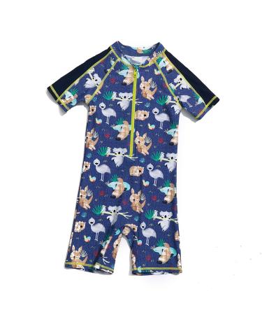 BONVERANO Baby Boys Swimsuit Toddler Bathing Suit Short-Sleeve Zipper One Piece Swimwear with UPF 50+ Sun Protection 2-3 Years Koala