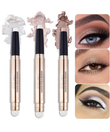 Enfuntins 3 Pcs Eyeshadow Stick Set - Waterproof Eye Brightener Crayon Pencil with Smudger - Glitter Shimmer Eye Shadow Pen for Makeup - Buy Online on SooperMarket.com