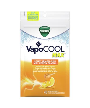 Vicks VapoCOOL Max Medicated Drops for Temporary Cough and Sore Throat Relief Honey Lemon Chill Flavour Lozenges 40 Count