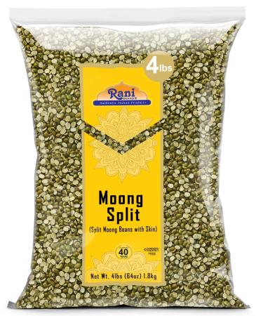 Rani Moong Split (Split Mung Beans with Skin) Lentils Indian 64oz (4lbs) 1.81kg Bulk All Natural | Gluten Friendly | Non-GMO | Kosher | Vegan | Indian Origin Moong Split (w/ Skin) Net Wt. 64oz (4lbs) 1.81kg