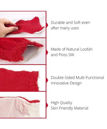Exfoliating Loofah Glove Scrubber Mitten | Double Sided Bath Sponge Mitten & Soap Bag for Foaming | Red - Buy Online on SooperMarket.com