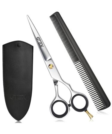 Hairdresser scissors - professional haircutting scissors - 6.5 inch premium scissors cut hair cut with comb and leather case - hair scissors - hair gorge for men women and adults silver