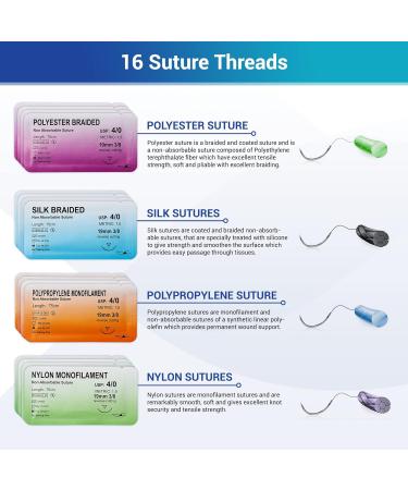Alcedo Sterile Sutures Kit - 16 Mixed Thread & Needle Sizes with Tools - First Aid Emergency Supplies - 12 Instruments Included (28 Pieces) - Buy Online on SooperMarket.com