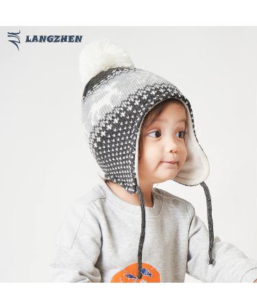 LANGZHEN Toddler Winter Hat with Earflap, Fleece Lined Beanie for Baby Boys and Girls 6-12 Months - Deer-Gray - Buy Online on SooperMarket.com