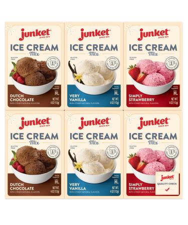 Junket Ice Cream Mix Bundle - 2 Vanilla, 2 Chocolate, 2 Strawberry (6 Total)