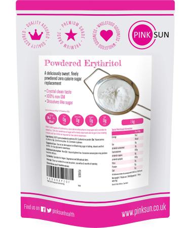 PINK SUN Erythritol Sweetener Powdered 1kg (or 2kg 3kg 5kg) Fine Powder Natural Icing Sugar Replacement Zero Calories Non GMO 1000G 1 kg (Pack of 1)