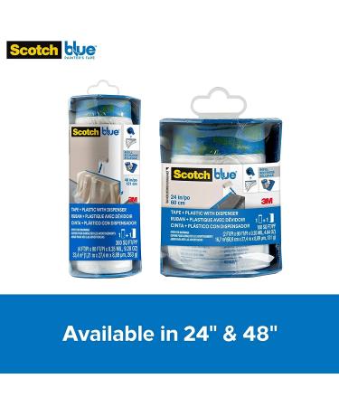ScotchBlue Pre-Taped Painter's Plastic with Dispenser  Prepares and Protects in One Easy Step  Multi-Surface Painter's Tape and Plastic for Indoor Use  24 Inches x 30 Yards  1 Roll With Dispenser 24 Width - Buy Online on SooperMarket.com