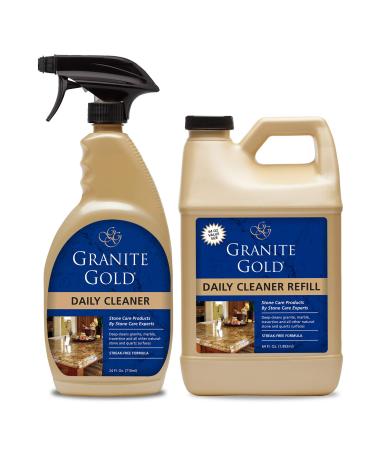 Granite Gold Daily Cleaner Spray and Refill Streak-Free Cleaning for Granite, Marble, Travertine, Quartz, Natural Stone Countertops, and Floors, 24 & 64 Fluid Ounce, 2-Pack