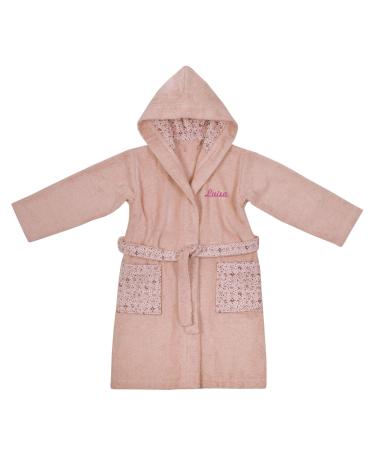Wolimbo children's bathrobe with name and motif embroidered 100% cotton baby bathrobe 128 old pink llamas