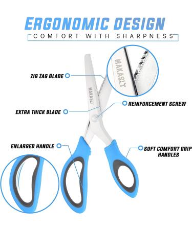 Makasla Pinking Shears - Decorative Zig Zag Scissors for Fabric, Leather, and Paper Craft - Professional Sewing Tool in Blue - Buy Online on SooperMarket.com