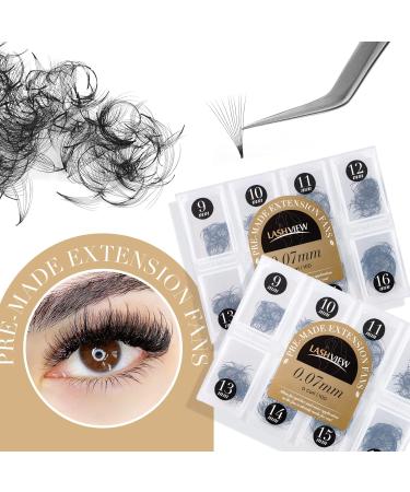 LASHVIEW 1000 Premade Volume Eyelash Extensions - 10D D Curl Mixed Tray Handmade Thin Base 9-16mm 1000 Fans | Shop Internationally - Buy Online on SooperMarket.com