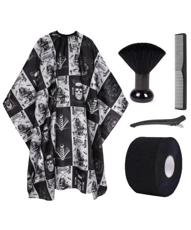 Waterproof Hair Cutting Cape Barber Cape for Men Haircut Cape Hair Cape for Haircuts Salon Cape Barber Neck Strip Barber Brush Neck Duster Hair Comb Clip Set Barber Tools (5PCS / (64" x 56") 56" x 64" /5pcs Black