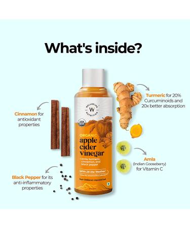 Organic Himalayan Apple Cider Vinegar with Amla, Turmeric, Cinnamon, Black Pepper - 500ml (17 Fl Oz) - USDA Certified - Immunity Booster - Buy Online on SooperMarket.com
