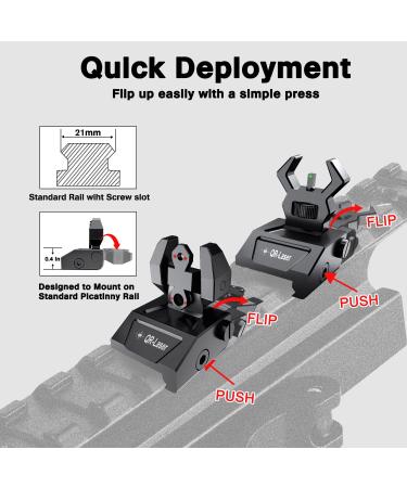 Premium QR-Laser Tactical Flip Up Iron Sights Set for Rifle | Low Profile Front Rear Red Dot | Picatinny & Weaver Rail Compatible - Buy Online on SooperMarket.com