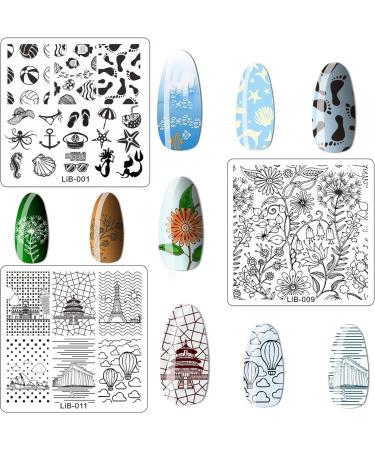 JEEWHEET 12pcs Nail Stamping Templates Plate Set for Nail Art - Summer Rose, Flower, Animal, Mandala, Mermaid, Christmas Designs - Includes Scraper, Silicone Stamper, Storage Bag - Stamping Plates - Buy Online on SooperMarket.com