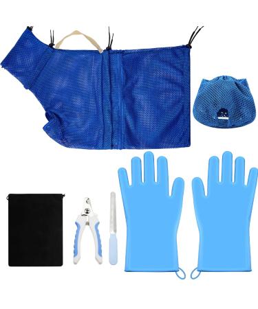 6 Pieces Cat Bathing Kit Include Cat Grooming Bag Cat Muzzle Nail Clipper and Trimmer Nail File Cat Grooming Gloves for Cat Bathing Nail Trimming Feeding
