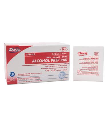 Dukal Prep Pads 1.75 x 3.3. Pack of 100 Skin Cleansing Wipes. Large 2-ply Disposable Prep Pads. Disposable Sanitizer Wipes. Non-Woven Sterile Sanitizing Travel Wipes 861