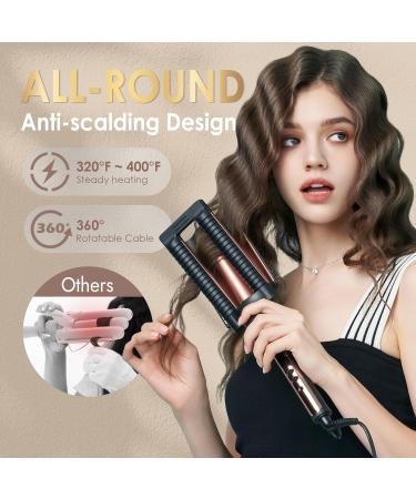 Novus 3 Barrel Waver Curling Iron - Anti-Scald 1 Inch Rapid Heating 3 Heat Settings for Deep Waves - Buy Online on SooperMarket.com