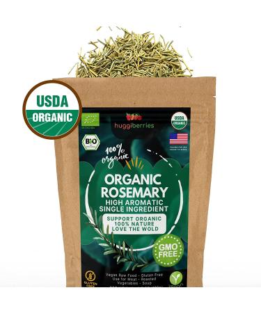 Huggiberries Organic Rosemary Leaves-Spice 3.5 OZ (100g) - Pure High Aromatic Flavor for Meat, Vegetables & Soup | USDA Approved, GMO & Gluten Free, Raw Vegan - Immunity Boosting & Wellness Support - Buy Online on SooperMarket.com