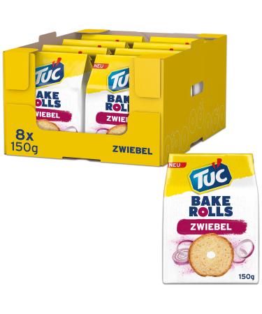 TUC Bake Rolls Onion 8 x 150g I Crispy Bread Chips I Snack Chips Bulk Pack Onion 1.2 kg (Pack of 1)