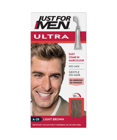 Just For Men Ultra Light Brown Hair Colour Dye No Mix Comb-In Applicator to Comb Away The Greys Ammonia & Peroxide Free A25 35 g (Pack of 1) A25 Light Brown