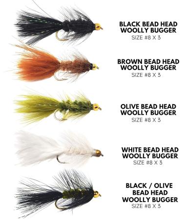 Woolly Bugger Trout Fly Fishing Streamer Assortment 15 Pack Size #8 - Premium Fly Fishing Lures - Buy Online on SooperMarket.com