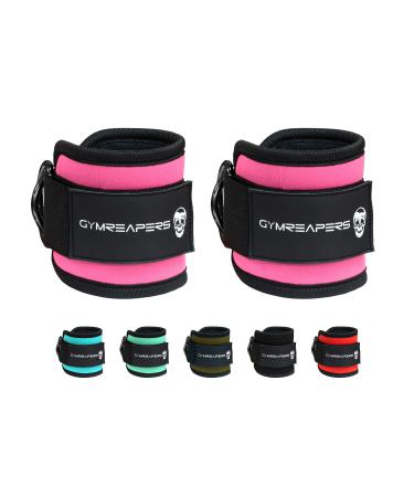 Ankle Straps (Pair) For Cable Machine Kickbacks, Glute Workouts, Lower Body Exercises - Adjustable Leg Straps with Neoprene Padding Pink Pair