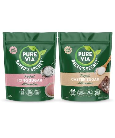 Pure Via Sugar Alternatives for Baking Bundle Pack Caster 370g + Icing 220g