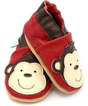 Dotty Fish Soft Leather Baby Shoes for Boys | Non Slip Toddler Shoes | Animal Designs for Boys & Girls | Red Monkey | 0-6 Months - 4-5 Years - Buy Online on SooperMarket.com