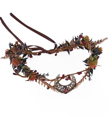MOSTORY Handmade Moon Flower Crown Headpiece Burgundy Floral Elf Circlet Woodland Forest Headband for Witch Devil Queen Carnival Renaissance Fest Halloween Cosplay Prom Wedding Red