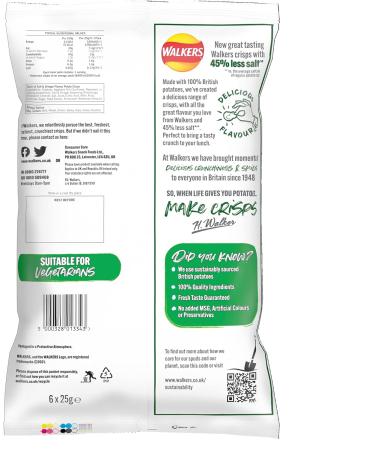 Walkers Less Salt Dash of Salt & Vinegar 6pk Green - Buy Online on SooperMarket.com