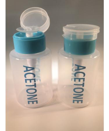 Beauticom 6 Oz Blue Push Down Acetone Labeled Empty Bottle Dispenser (Quantity: 2 Pieces)